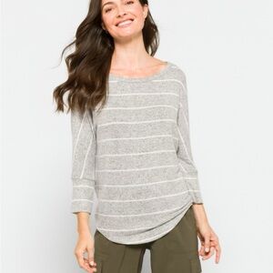 Market & Spruce Light Gray Striped Long Sleeve Top